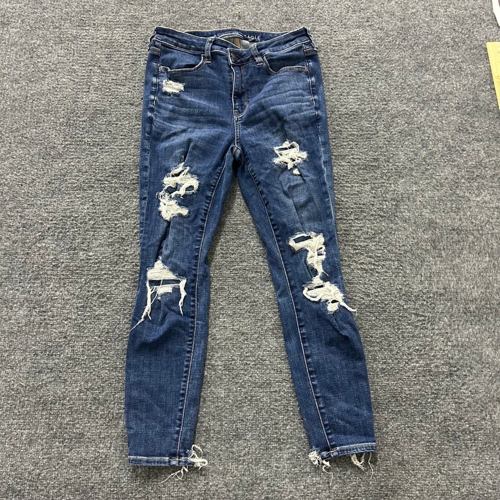 American Eagle Jeans Womens 8 Short Blue Distressed Viscose Next Level Stretch